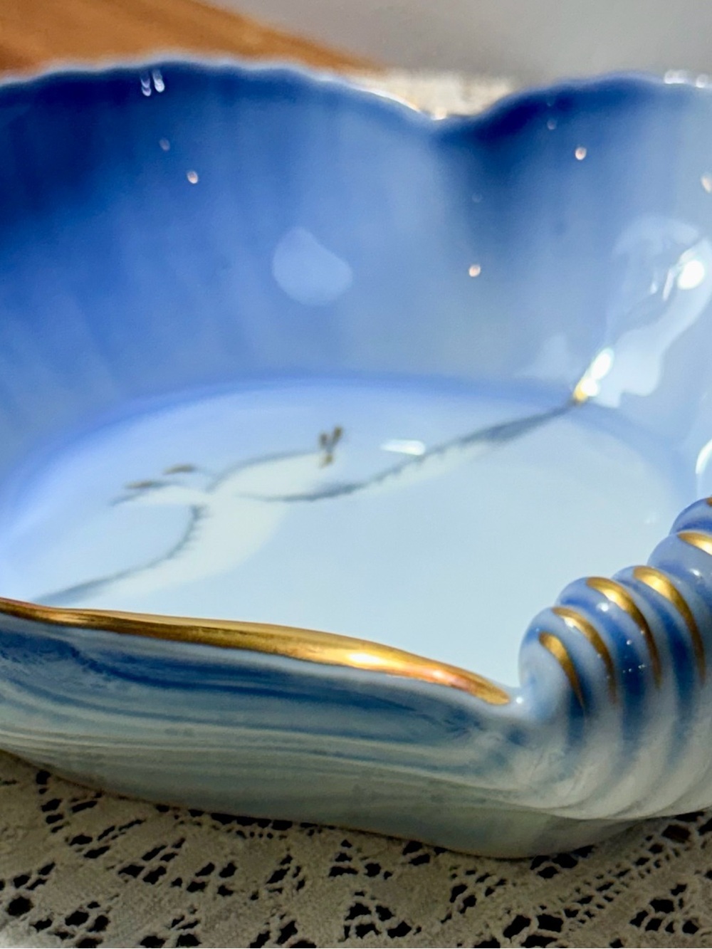 Vintage B&G Copenhagen Porcelain Shell Dish, Blue Ombre Seagull Gold Trim - Picture 7 of 13